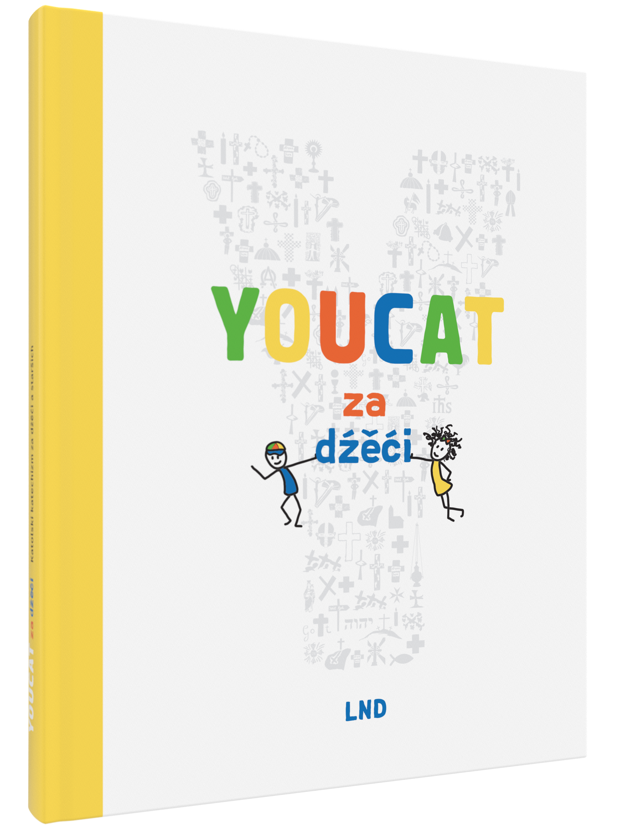 youcat logo in bunten Buchstaben mit titel die den Titel za dźěći halten zwei gemalte Figuren