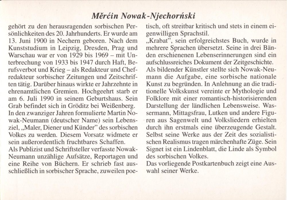 Postkartenbuch Měrćin Nowak-Njechorński